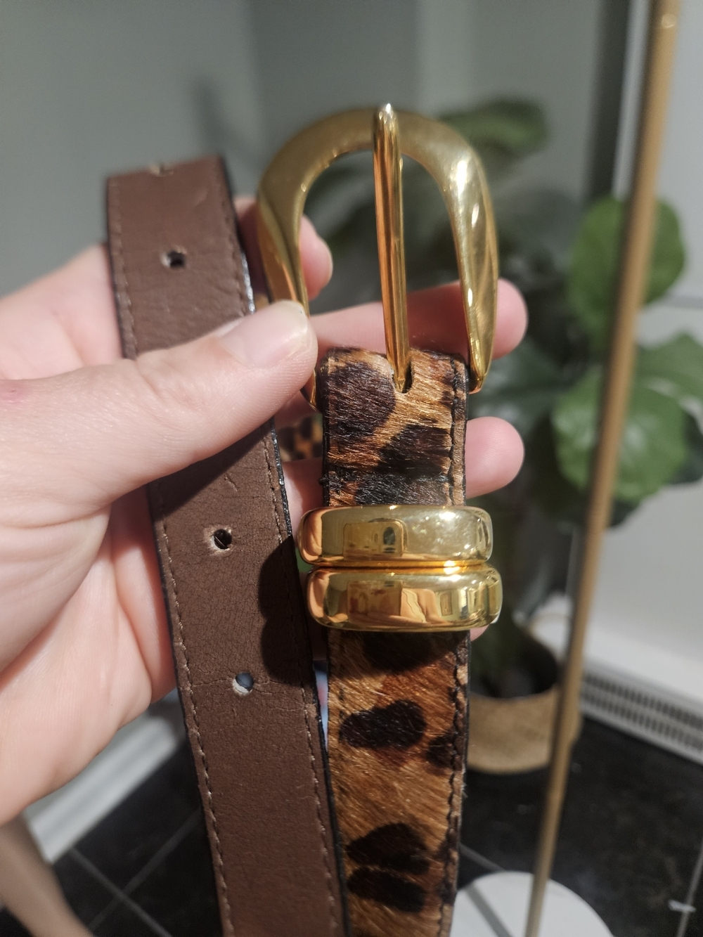 Vintage Leopard Print Calf Hair Leather Belt Gold Hardware. Size Medium - Picture 12 of 16